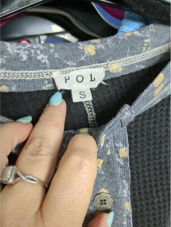 POL Waffle Knit Patchwork Peace Sign Flower Tunic Top Long Sleeve Boho Size L - Picture 6 of 8